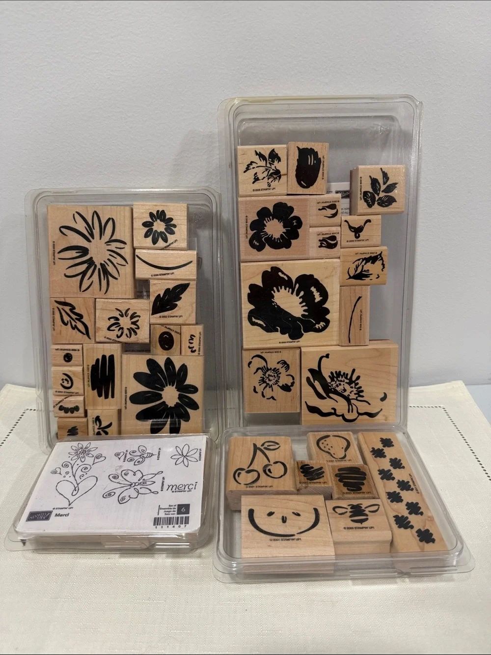 STAMPIN’UP set of 4 boxes x 40 of wood rubber stamps as pictured